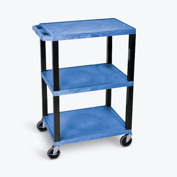 Luxor Tuffy Utility Cart - Three Shelves - Blue with Black Legs WT34BUS-B - main